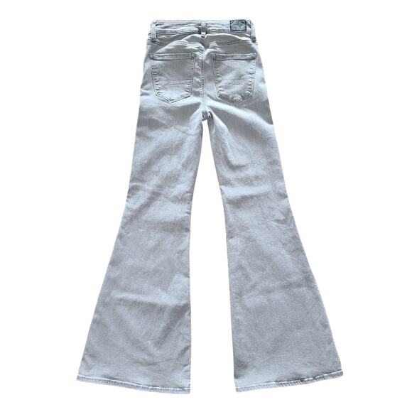 American Eagle Womens Lt Gray Festival Flare Jeans Size 0 R Stretch Boho Denim - Picture 2 of 10